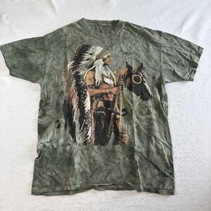 The Mountain T Shirt 2XL Green Native American Warrior Horse Tie Dye Graphic